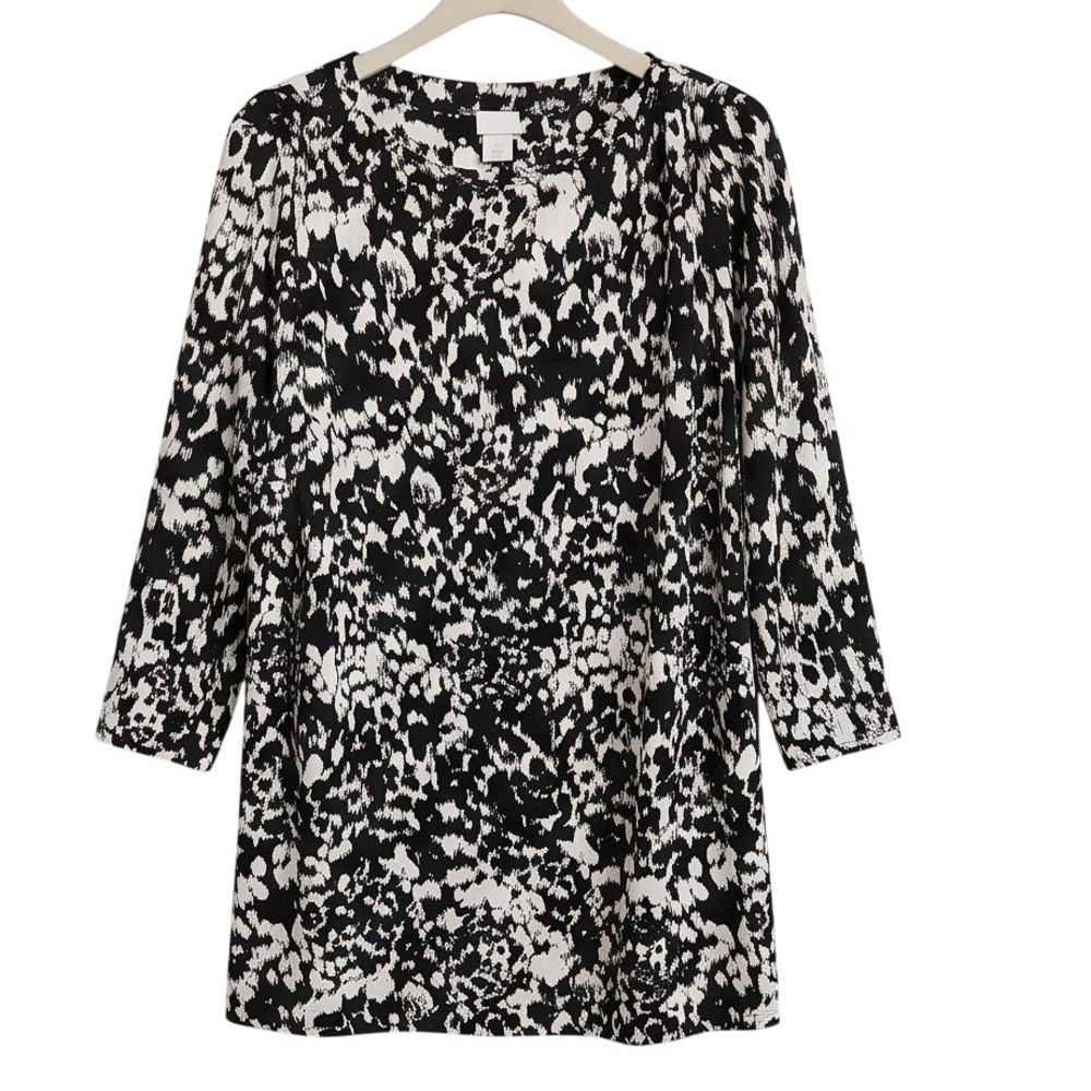 Chico's 3 Black White Abstract Print Tunic Blouse XL 16/18 3/4 Sleeve